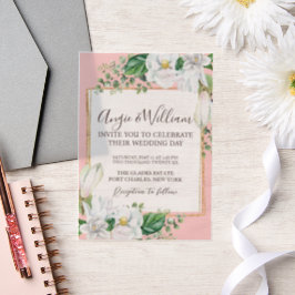 Waterverf Magnolia Blush Wedding Vellum Uitnodigingen