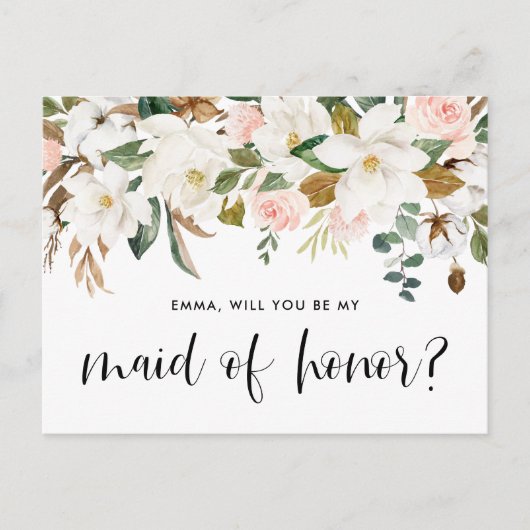Waterverf Magnolia Cotton Garland Maid of Honor Briefkaart (Voorkant)