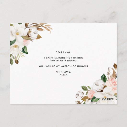 Waterverf Magnolia Cotton Garland Matron of Honor Briefkaart (Achterkant)