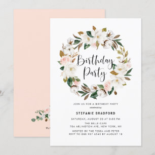 Waterverf Magnolia Cotton Wreatance Birthday Party Kaart