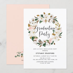 Waterverf Magnolia Cotton Wreath Graduation Party Kaart