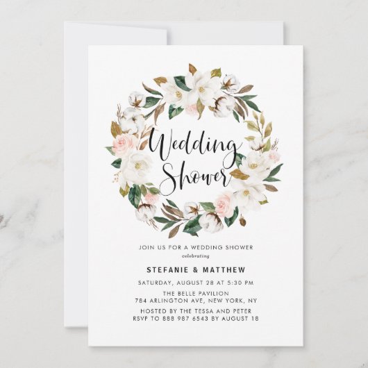 Waterverf Magnolia Cotton Wreath Weddenschap Showe Kaart (Voorkant)