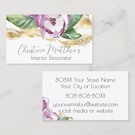 Waterverf Magnolia en Gold Visitekaartje (Voorkant / Achterkant)