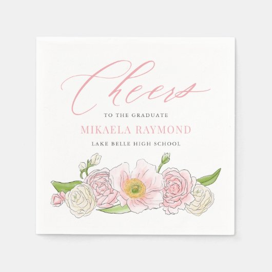 Waterverf Magnolia en Peonies Graduation Party Servet (Voorkant)