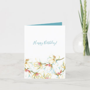 Waterverf Magnolia Floral Birthday Card Feestdagen Kaart