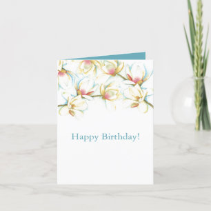 Waterverf Magnolia Floral Birthday Card Feestdagen Kaart