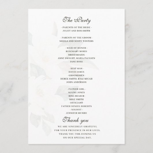 Waterverf magnolia floral bruiloft programmakaart (Achterkant)