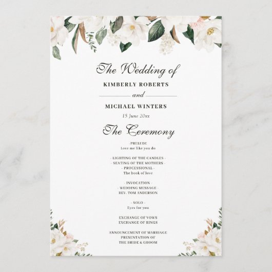 Waterverf magnolia floral bruiloft programmakaart (Voorkant)