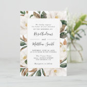 Waterverf magnolia floral bruiloft uitnodiging (Staand voorkant)