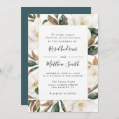 Waterverf magnolia floral bruiloft uitnodiging (Voorkant / Achterkant)