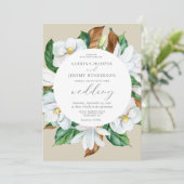 Waterverf Magnolia Floral Circle Beige Wedding Kaart (Staand voorkant)