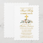 Waterverf Magnolia Floral Community Gold Cross Kaart (Voorkant / Achterkant)