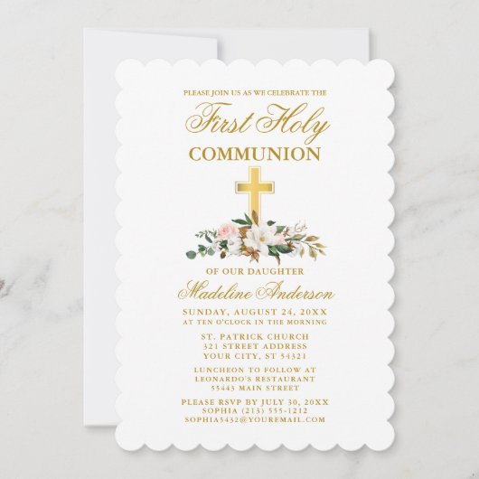 Waterverf Magnolia Floral Community Gold Cross Kaart (Voorkant)