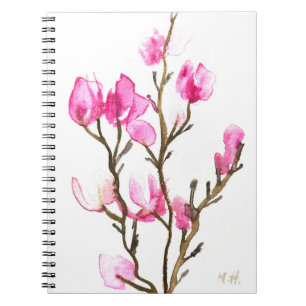 Waterverf Magnolia Floral Moeder Elegant Roze Notitieboek