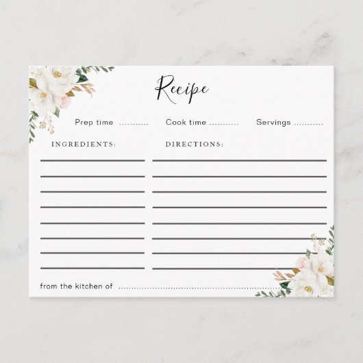 waterverf magnolia floral receptenkaart briefkaart (Voorkant)