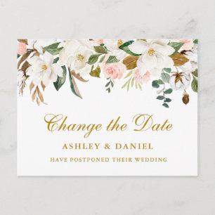 Waterverf Magnolia Floral verander de datum goud Briefkaart