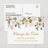 Waterverf Magnolia Floral verander de datum goud Briefkaart (Voorkant / Achterkant)