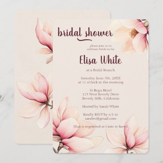 Waterverf Magnolia Floral Vrijgezellenfeest CUSTOM Kaart (Voorkant / Achterkant)