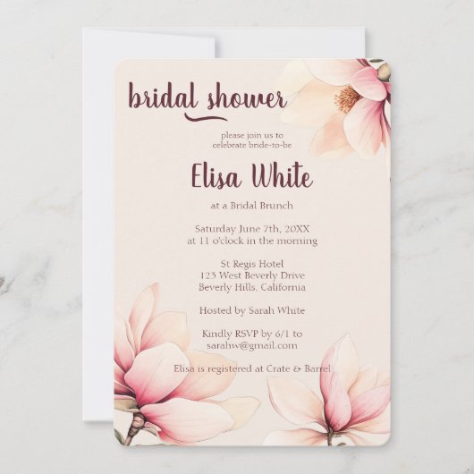 Waterverf Magnolia Floral Vrijgezellenfeest CUSTOM Kaart (Voorkant)