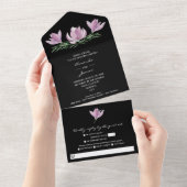 Waterverf Magnolia Floral Wedding All In One Uitnodiging (Afscheurbaar)