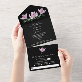 Waterverf Magnolia Floral Wedding All In One Uitnodiging