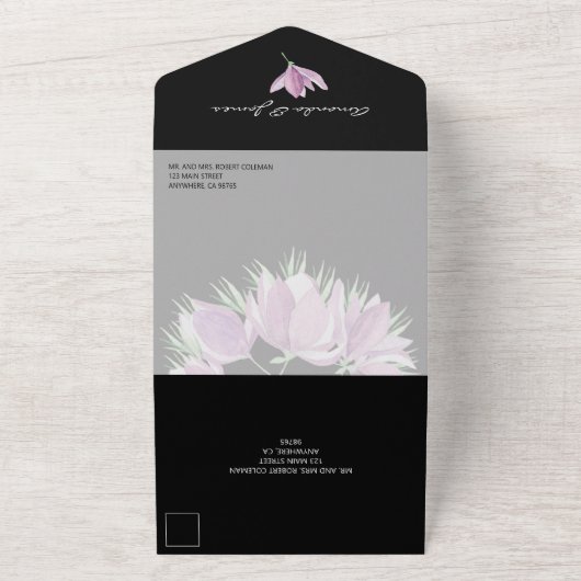 Waterverf Magnolia Floral Wedding All In One Uitnodiging (Buitenkant)