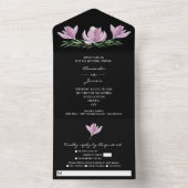 Waterverf Magnolia Floral Wedding All In One Uitnodiging (Binnen)