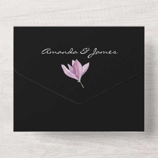 Waterverf Magnolia Floral Wedding All In One Uitnodiging (Achterkant)