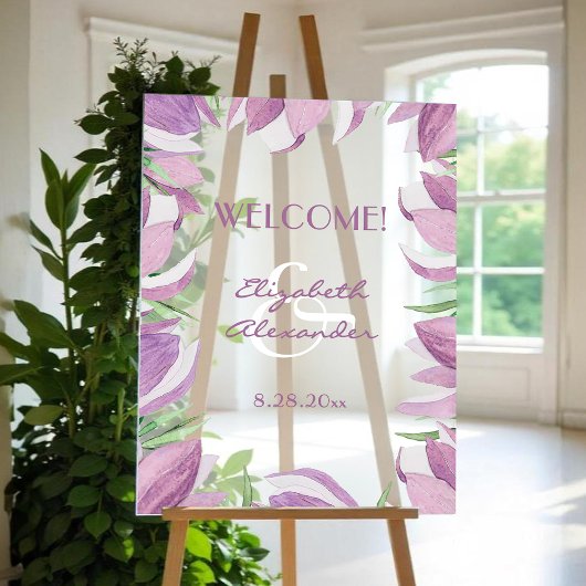 Waterverf Magnolia Floral Wedding Welkom Acryl Bord