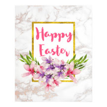 Waterverf Magnolia Florals op White Marble Easter