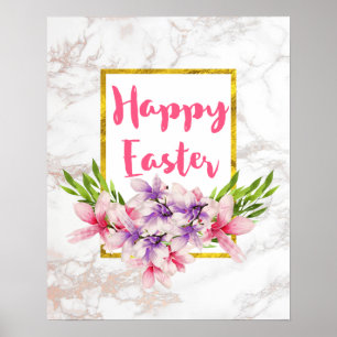 Waterverf Magnolia Florals op White Marble Easter Poster
