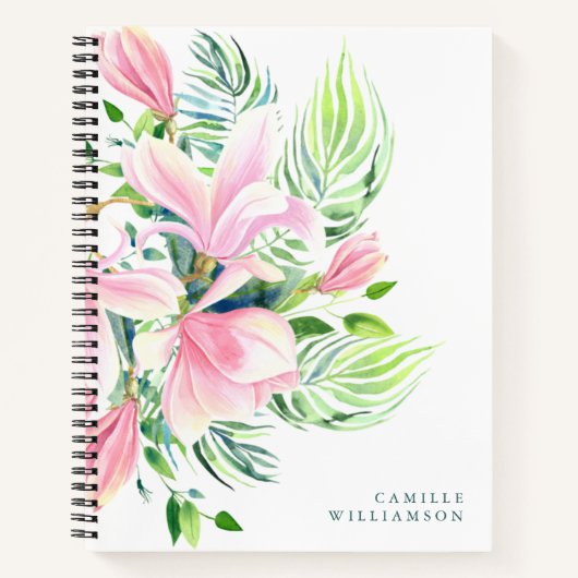 Waterverf Magnolia Flower in roze Personalized Notitieboek (Voorkant)
