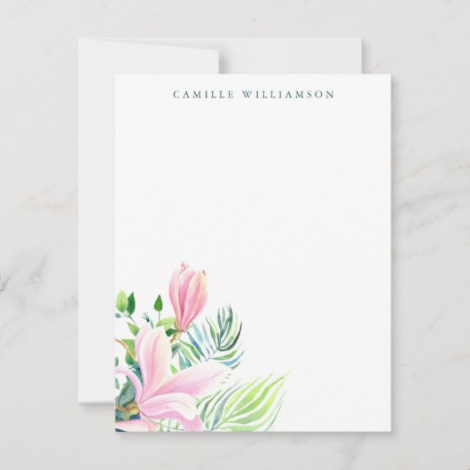 Waterverf Magnolia Flower in roze Personalized Notitiekaartje (Voorkant)