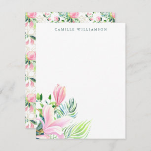 Waterverf Magnolia Flower in roze Personalized Notitiekaartje