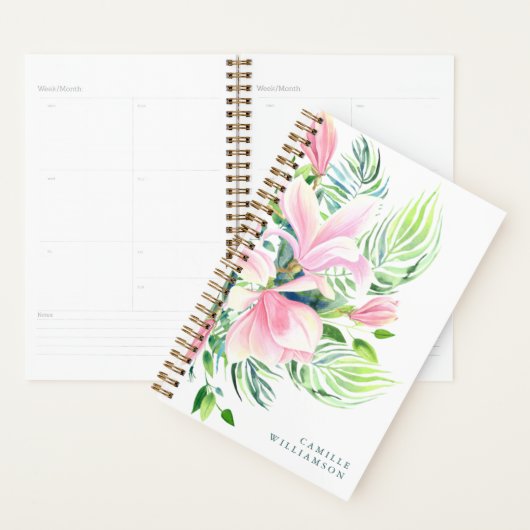 Waterverf Magnolia Flower in roze Personalized Planner (Display)