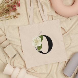 Waterverf Magnolia Flower Monogram Initiaal Tote Bag