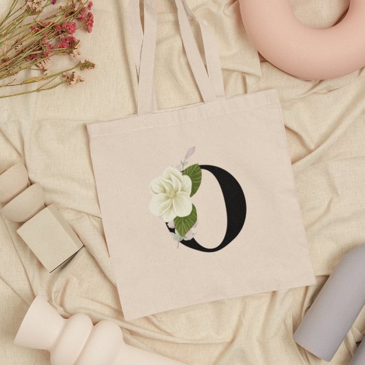 Waterverf Magnolia Flower Monogram Initiaal Tote Bag