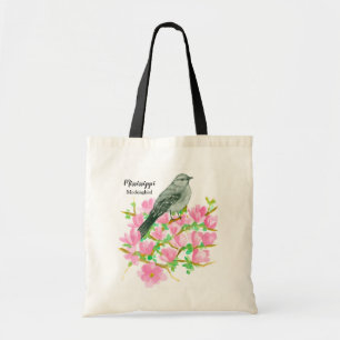 Waterverf Magnolia Flowers Mockingbird Tote Bag