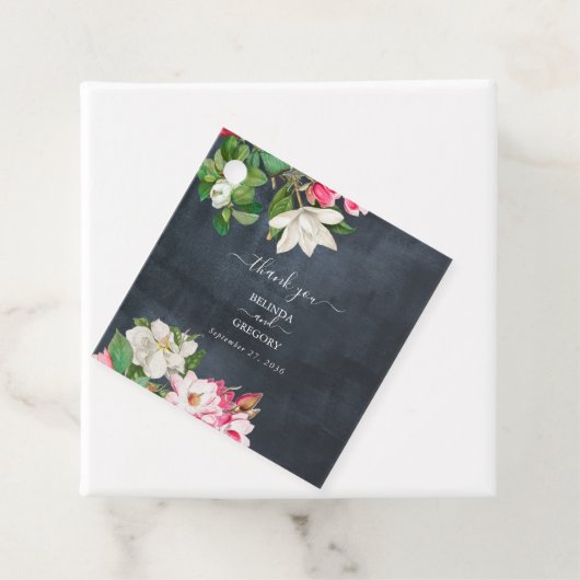 Waterverf Magnolia Flowers Weddenschap Black White Bedankjes Labels (In situ)