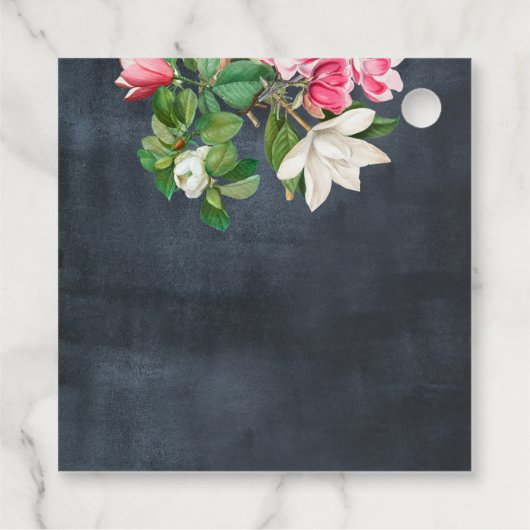 Waterverf Magnolia Flowers Weddenschap Black White Bedankjes Labels (Achterkant)