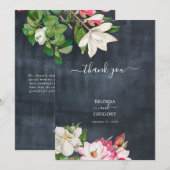 Waterverf Magnolia Flowers Weddenschap Black White Bedankkaart (Voorkant / Achterkant)