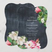 Waterverf Magnolia Flowers Weddenschap Black White Kaart (Voorkant / Achterkant)