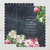 Waterverf Magnolia Flowers Weddenschap Black White Kaart (Voorkant / Achterkant)