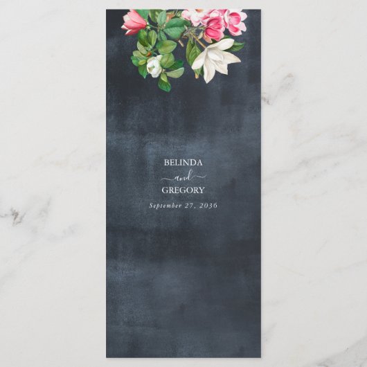 Waterverf Magnolia Flowers Weddenschap Black White Menu (Achterkant)