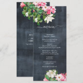 Waterverf Magnolia Flowers Weddenschap Black White Menu (Voorkant / Achterkant)