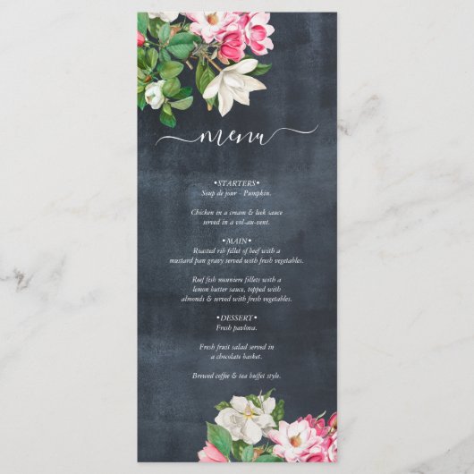 Waterverf Magnolia Flowers Weddenschap Black White Menu (Voorkant)