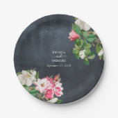 Waterverf Magnolia Flowers Weddenschap Black White Papieren Bordje (Voorkant)