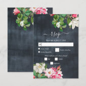 Waterverf Magnolia Flowers Weddenschap Black White RSVP Kaartje (Voorkant / Achterkant)