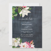 Waterverf Magnolia Flowers Weddenschap Black White Save The Date (Voorkant)