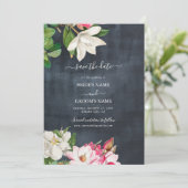 Waterverf Magnolia Flowers Weddenschap Black White Save The Date (Staand voorkant)